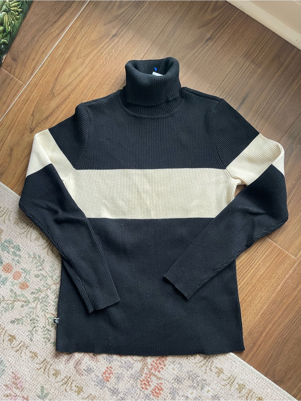 Ralph Lauren Black and Cream Striped Turtleneck Sweater - women’s